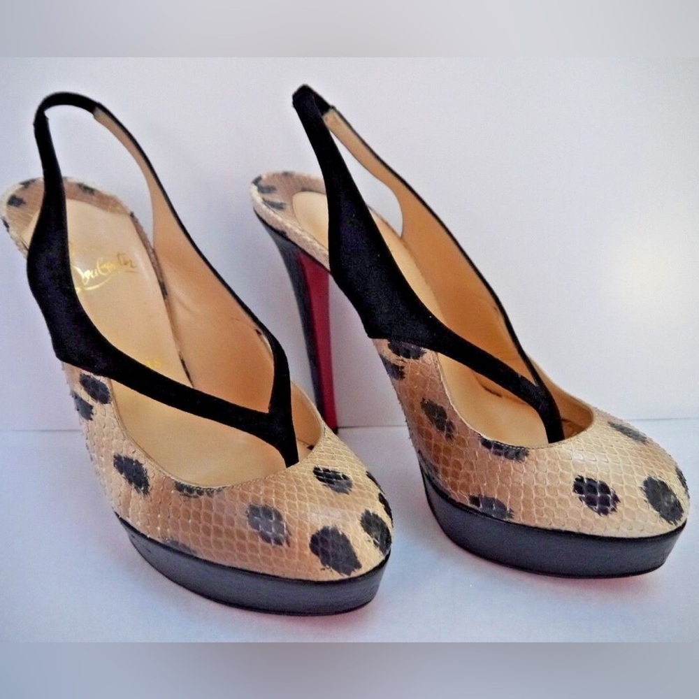 Christian Louboutin Leopard Print Python Slingbac… - image 1